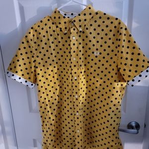 Fred Perry yellow button down with black polka dots